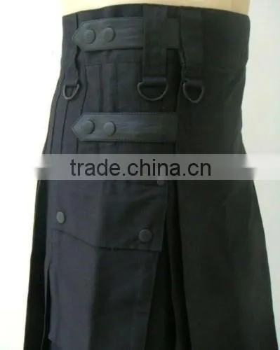 New Active men black utility kilt with leather straps Made to measure
