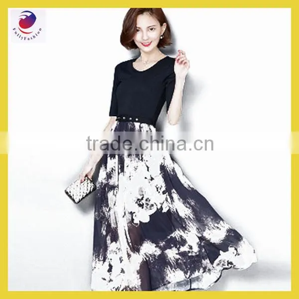 Fashion Ink Printed Floral Lady Chiffon Bohemian Dress