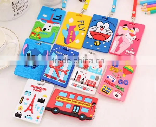 Fnacy Embossed Cartoon Business Card Cover Pvc Silicone Passport Case Bus Students ID Card Holder With Lanyard Rope Wholesale