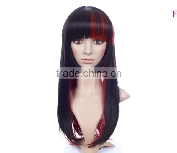 Cheap High Heat Resistant Mix Color Red Synthetic Long Cosplay Wig With Bangs photo-2