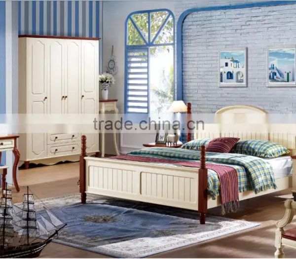 2016 mediterranean style solid wood bed with 1.5m and 1.8m