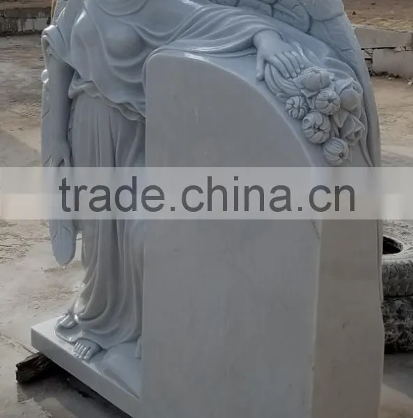 White Marble Angel Carving Monument Tombstone photo-3