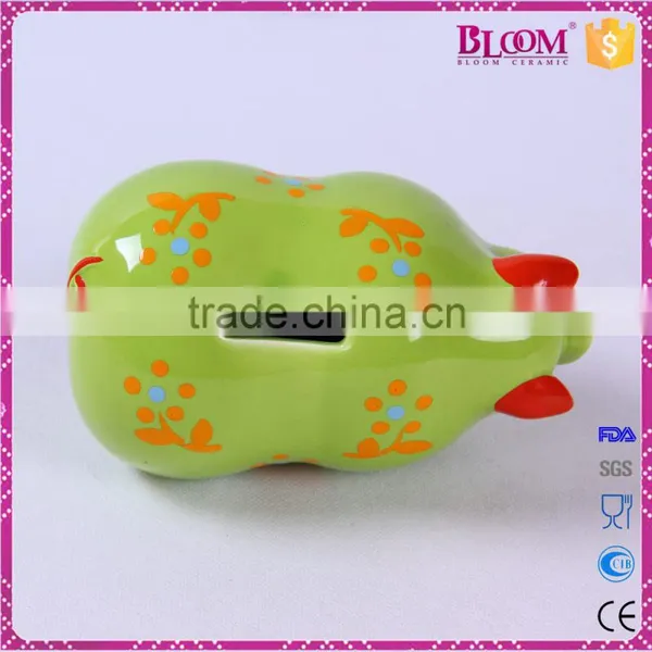 Handmade Craft Green Pig Shape Ceramic Piggy Bank photo-5