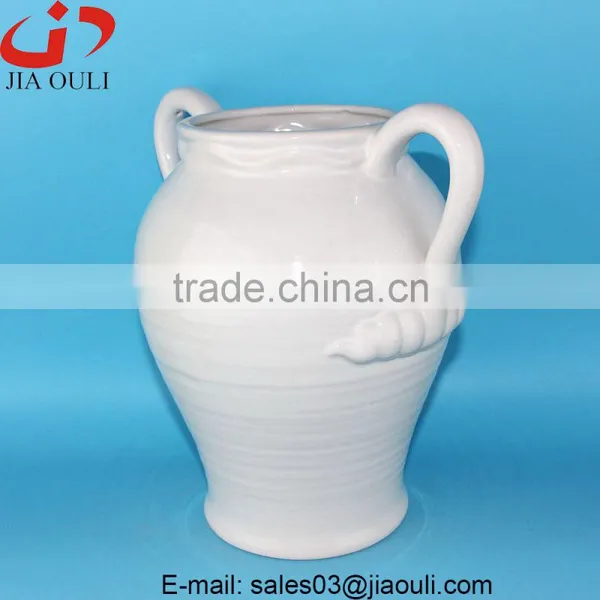 With Handle White Ceramic Large Floor Planters Vase, Tall White Vases photo-2
