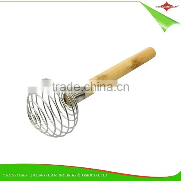 ZY-C1032 Spring Coil Whisk Spring Egg Whisk 9 Inch Rubber Wood Handle French Whisk With Ball Shape Wire Head photo-2