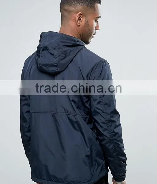 Wholesale Custom Best Price High Quality New Design Navy Zip Front Drawstring Hood 100% Polyester Woven Casual Men Jacket photo-2