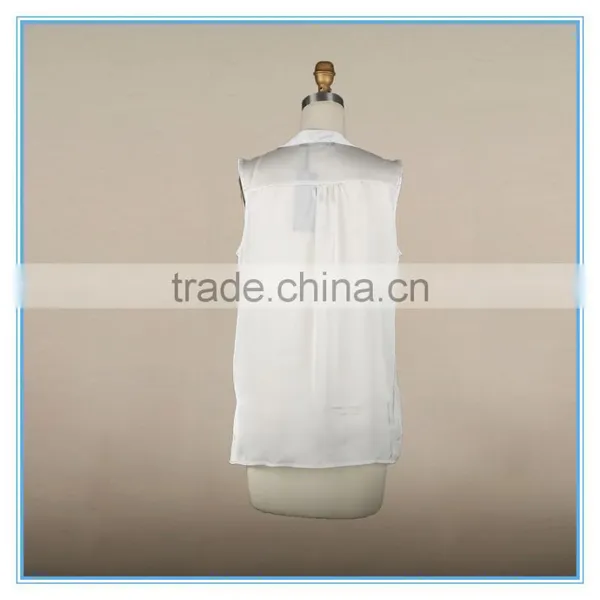 Ladies Sleeveless Chiffon Blouse Silk Charmeuse Fabric New Design Fashion Top photo-2