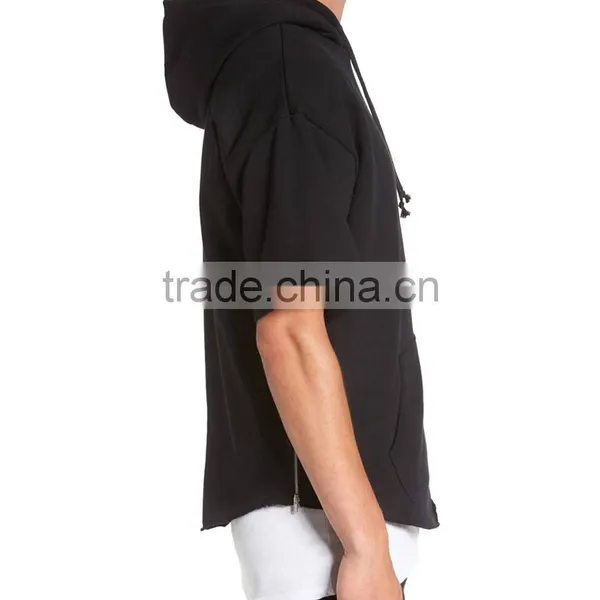 Wholesale Custom Logo Printing Short Sleeve Blank Hoodies Sweatshirts With Side Zips photo-2