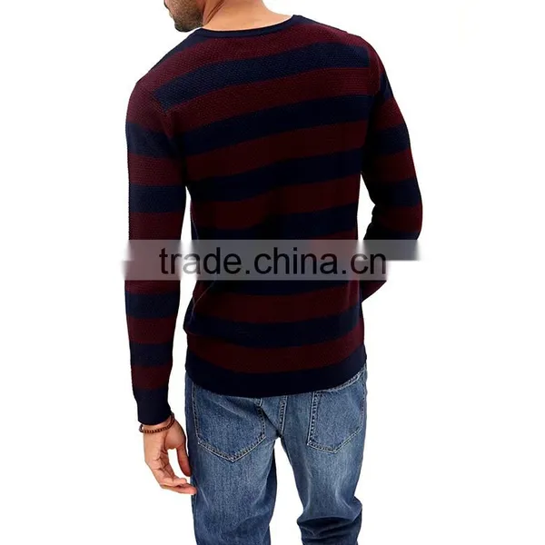 Contrast Color Wide Striped Long Sleeve Waffle-knit Pullover Sweater photo-2