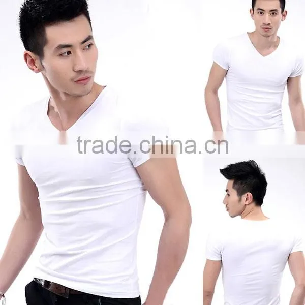 Bulk Wholesale Men's V-Neck Short Sleeve T-Shirt Slim Basic Tee Top Plain T Shirts For Printing photo-3