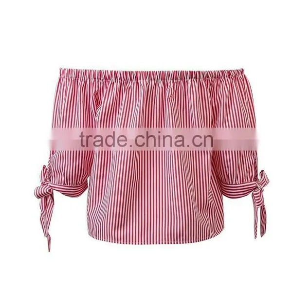 Runwaylover EY2331B New Design 2017 Ladies Fashion Off-Shoulder Stripe Blouse photo-4