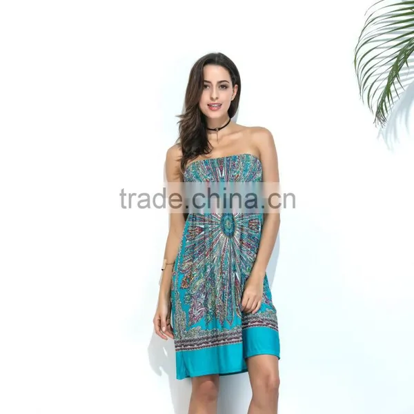 Walson Wholesale High Quality Boho Clothing Strapless Printed Sexy Dress photo-6