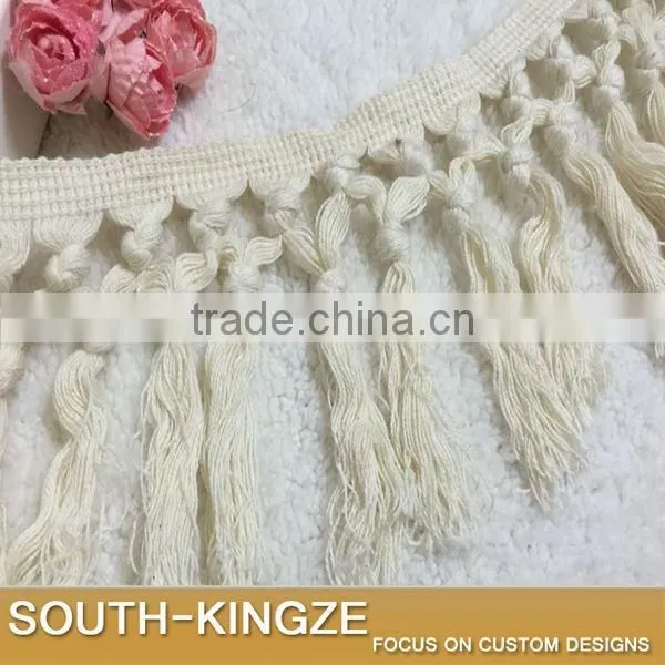 11CM Hallow Out Cotton Material Crocheted Lace Accessories Tassel Fringe Trimming For Sewing Garment Lace Beige Black photo-2