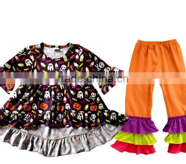 Wholesale Girls Boutique Outfits Halloween Clothes Baby Girl 2Pcs Set Children Flutter Pumpkin Appliqued Baby Clothes photo-2