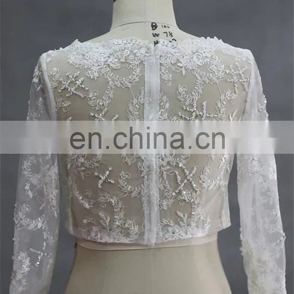 OEM Service Lace Applique Beaded Wedding Jacket With Sleeve photo-3