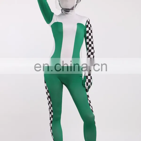 Green & White Racing Car Driver Full Body Spandex Cosplay Costume Zentai Suit photo-4