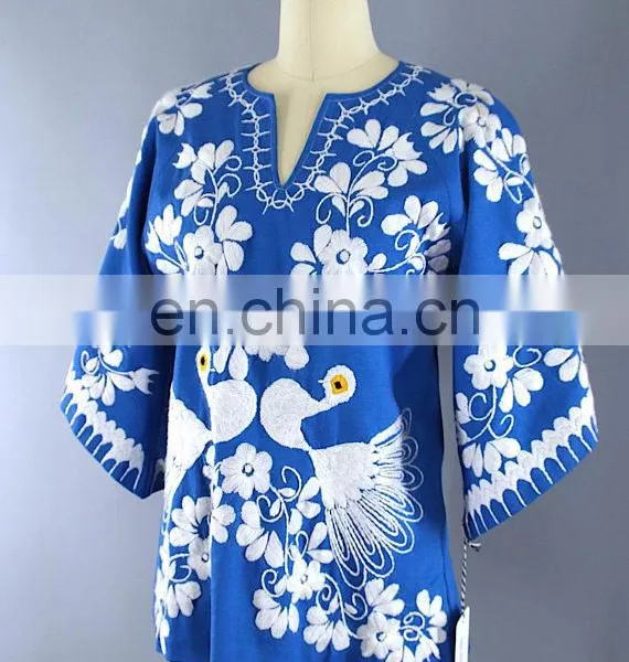 Women's Wear Multi Stylish Peacock Latest Designs Boho Casual Mexican Embroidered Dress Wholesale Short Tunic Kaftan photo-2