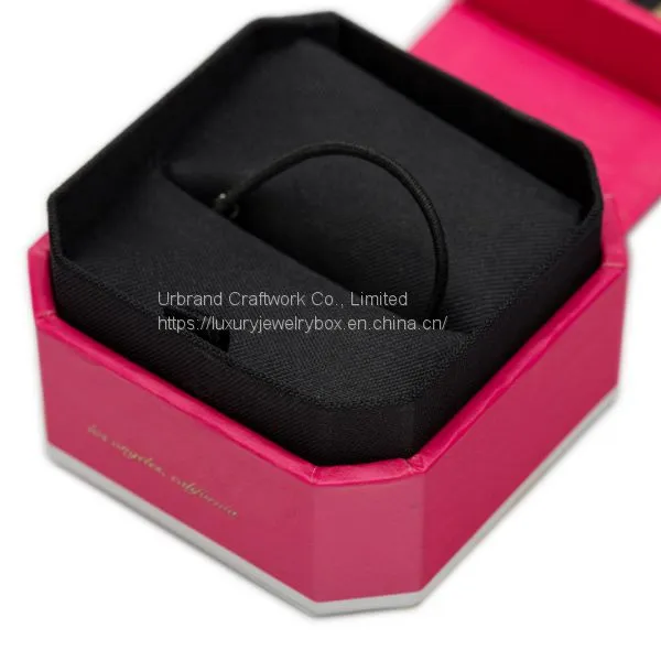 Octagonal Cardboard Ring Jewelry Box Red Texture Paper Gift Box With Custom Gold Foil Logo photo-4