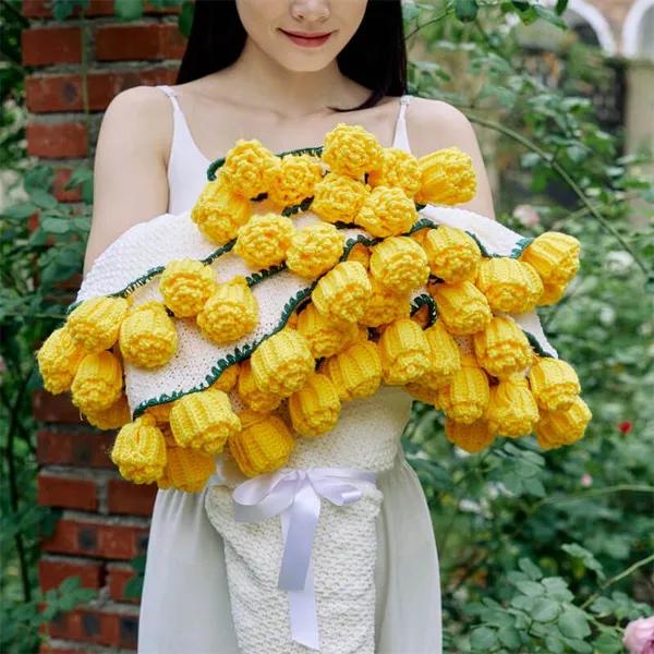 YELLOW ROSE CROCHET FLOWER BOUQUET BLANKET GIFT photo-4