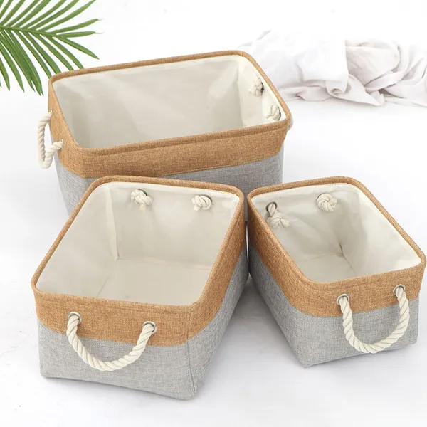 Debris Storage Basket, Bedroom Underwear and Socks Storage Basket, Cotton and Linen Storage Storage Box, Folding Fabric Storage Basket photo-2
