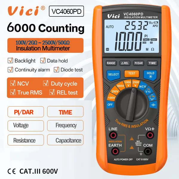 Vici VC4060PD 100В 250В 500В 100В 2500В 50ГОм Изоляционный мультиметр