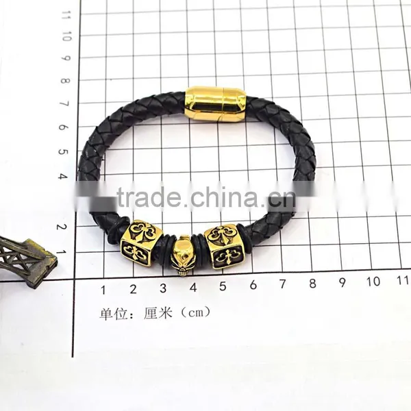 Gold Skull Clasps for Leather Bracelets Real Mens Leather Bracelet photo-5