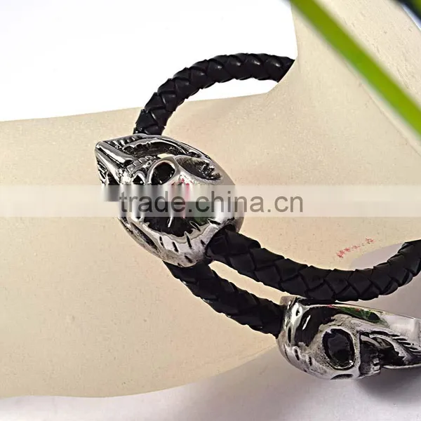 Fashion Chain Black Handmade Fashion Skull Leather Bracelet photo-3