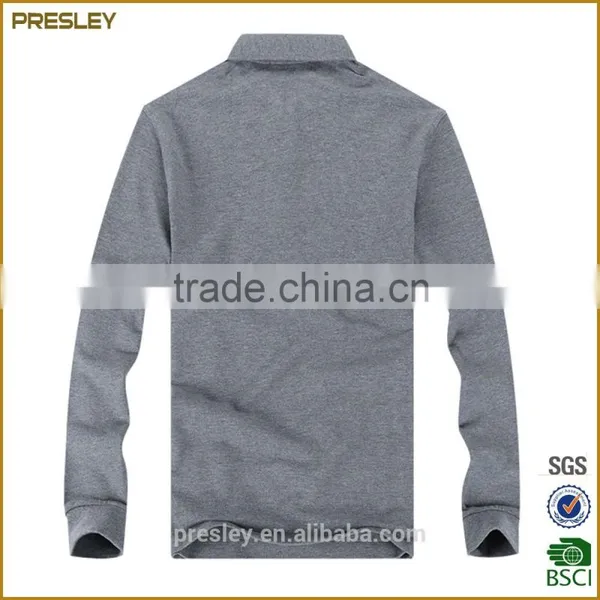 High Quality Gray Long Sleeve Slim Polo T-shirt photo-3