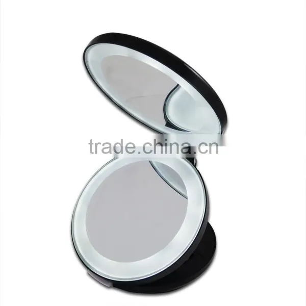 Double Side Luxury Foldable LED Lighted Compact Round Mirror photo-4