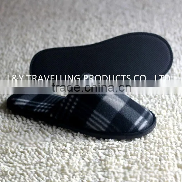 Mens Classic Grid Nap Fabric Closed Toe Hotel SPA Indoor Slippers photo-3