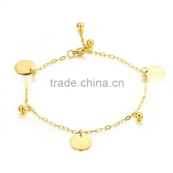 Cheap No Fade 18K Gold Plated Foot Stainless Steel Blank Disc Charm Anklets