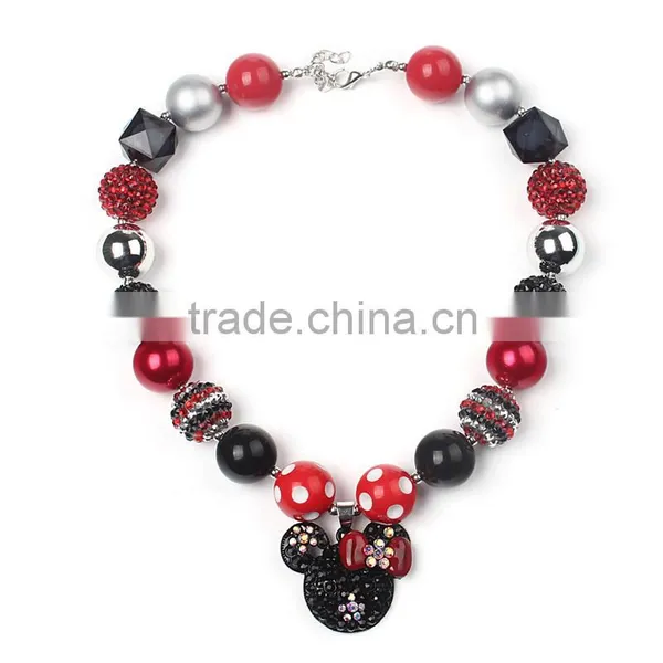 Custom Mickey Pendant Necklace Red And Blue Hairband Young Baby Girls Necklace And Hairband Set photo-5