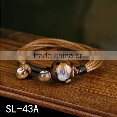New Summer Cord Braided Porcelain Flower Charm Bracelet photo-2