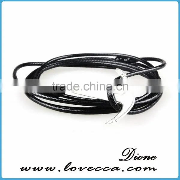 VIRGINSTONE Matt Black Anchor on Nylon Rope Nautical Band Bracelet photo-2