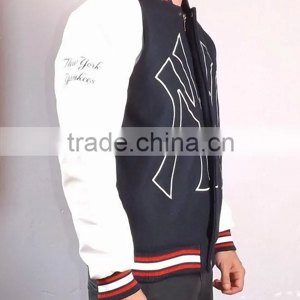 Melton Wool With Geniune Leather Sleeves Varsity Jacket , Wool Body With Leather Arms Varsity Jackets photo-3