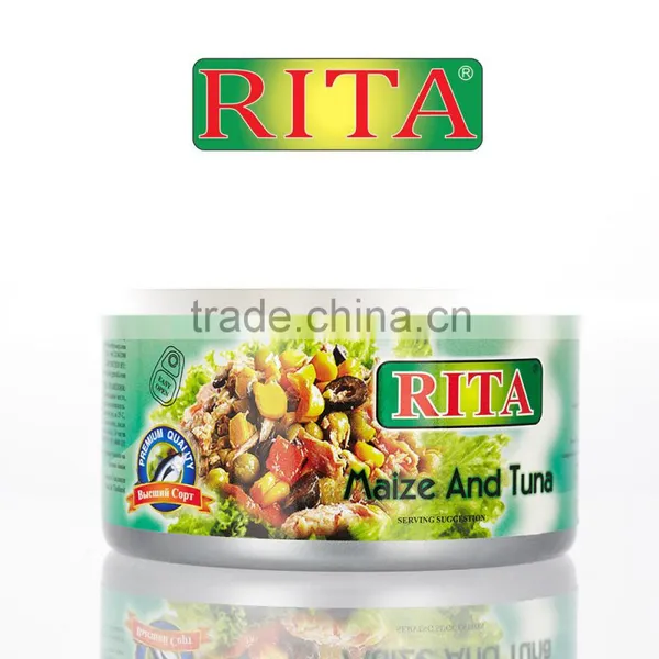 CANNED VALUE ADDED TUNA FISH & MAIZE FROM THAILAND BLUE RIVA / RITA BRAND