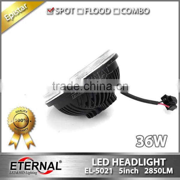 5" 36W LED Round HeadLight Replacement Sealed Beam With H4 Plug for Jeep, Trucks, Atv, off Road photo-4