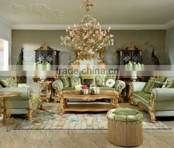 Rococo Palace Wooden Hand Carved Gold Leaf Upholstery Bedroom Set/European Bedroom Furniture(MOQ=1 SET) photo-3