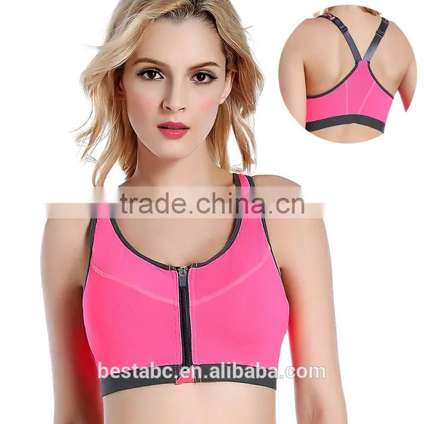 Women's Hight Support Workout Active Plunge Front Fastening Zipper Sports Bra photo-6