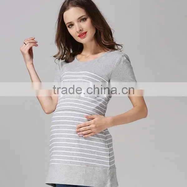 Pregnant Woman Shirts Breastfeeding Tops Wholesale Strips Maternity T-shirts photo-2
