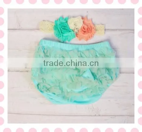 New Born Baby Bloomer 2 Pieces Set Cute Baby Clothing Set Pure Color Ruffle Bloomer Matching Floral Headband photo-3