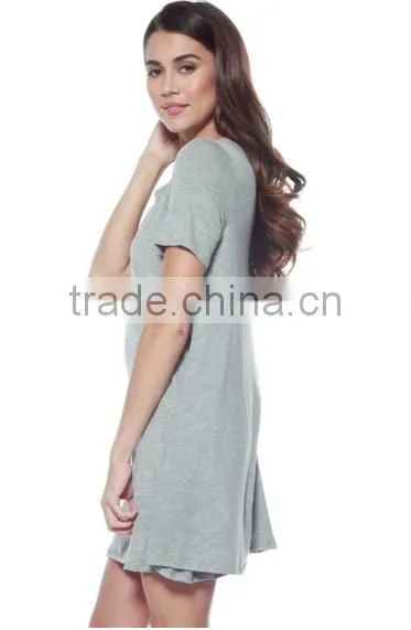 Women Clothing Shortsleeve Loose Flowy Stretch Fabric Knit Crewneck Tunic Dresses for Women photo-5