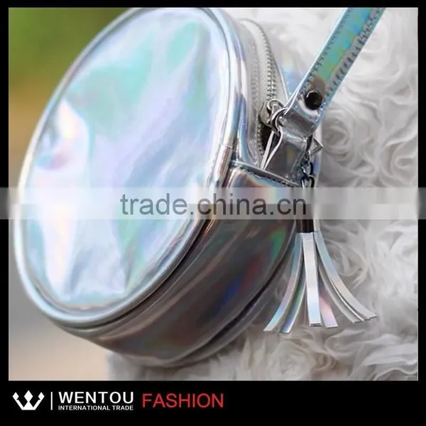 Woman Silver Holographic Round Shoulder Bag photo-5