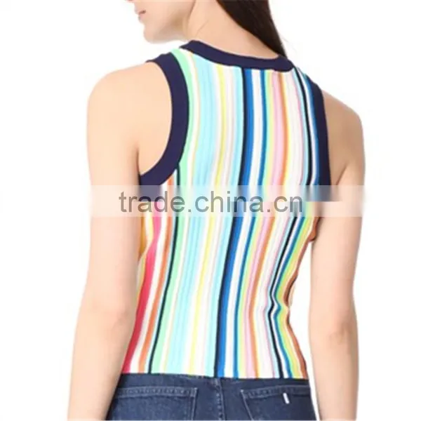 2017 OEM Sleeveless Rich Texture Rainbow Vertical Striped Blouse photo-4