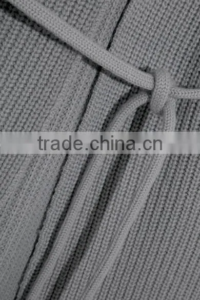 Light Grey Slips On Wool and Cashmere Blend Cardigan With Thin Waist Rope photo-5