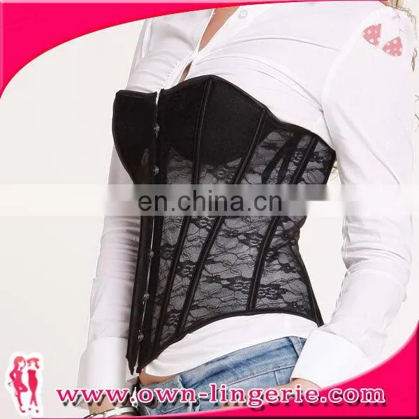 Black Steel Boned Sexy Lace Mesh Corset Ladies Waist Shaper Corset on Sale photo-3