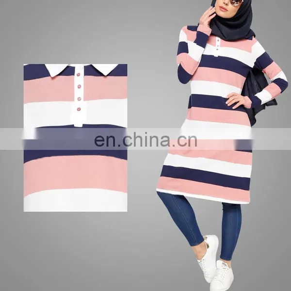 OEM Service China Factory Wholesale Muslim Ladies Tunic Top Wholesale Stripe Tunic Everyday Basic photo-5