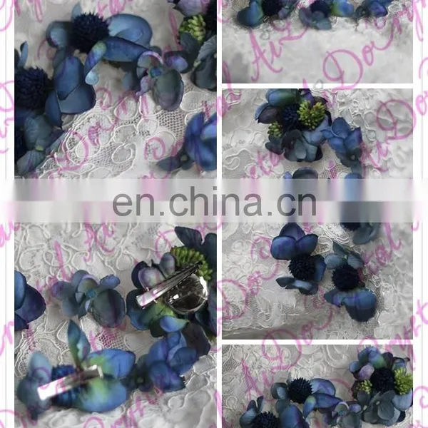 Aidocrystal Exquisite Deep Blue Artificial Flower Hair Pins Bridal Fascinators for Party photo-3
