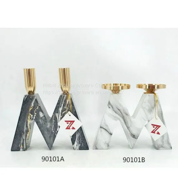 Hot Resin Sale Marble Pattern English Letter Shape Candle Holder for Home Decoration photo-4