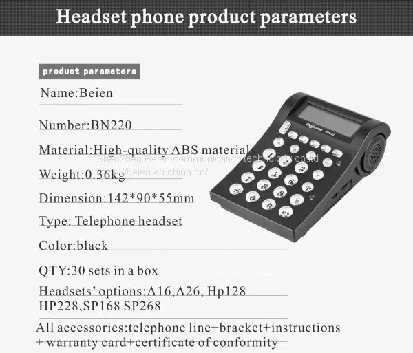 China BN220 business telephone +A26 business telephone headset for call center
